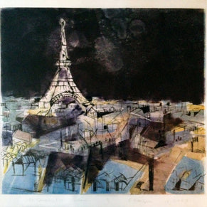 Eiffel Tower at night original art Lithograph
