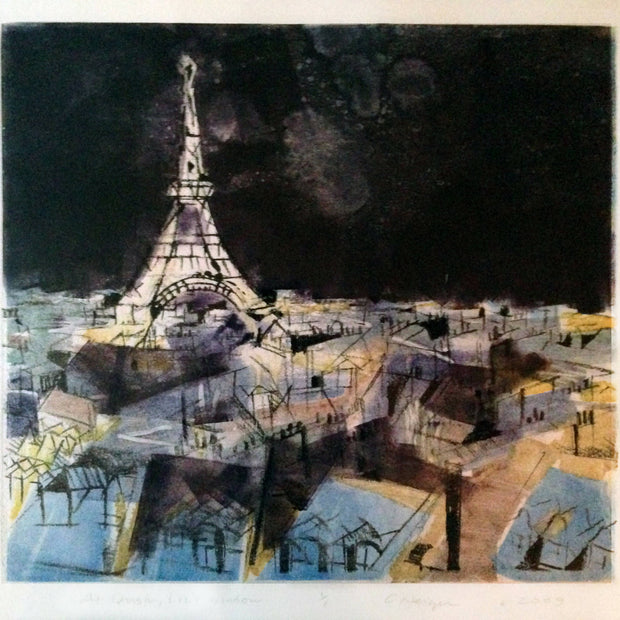 Eiffel Tower at night original art Lithograph