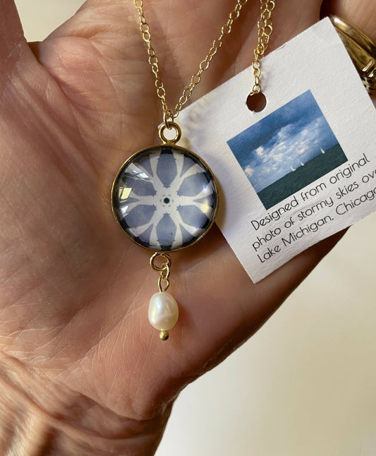 Summer Storm over Lake Michigan Pendant with Freshwater Pearl