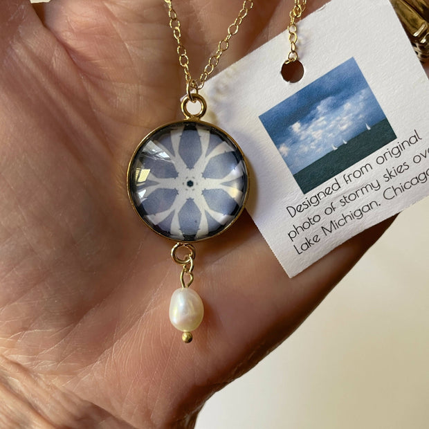 Summer Storm over Lake Michigan Pendant with Freshwater Pearl