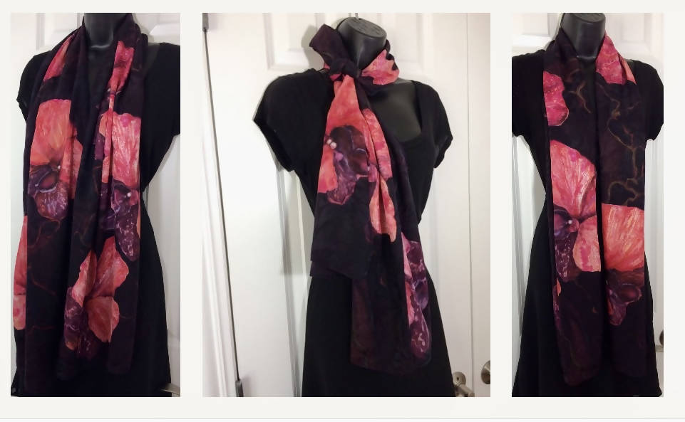 Orchid Wine Burgundy Stole Scarf Silk