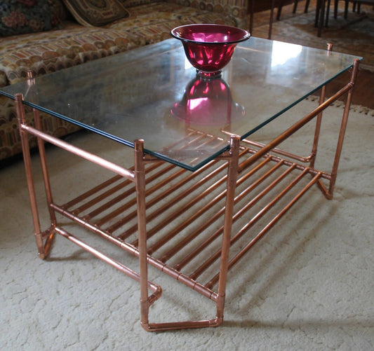 Glass and Copper Pipe Cocktail Table