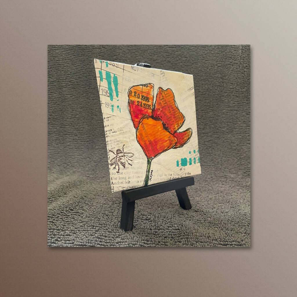 Mini Poppy Mixed Media Canvas with Easel