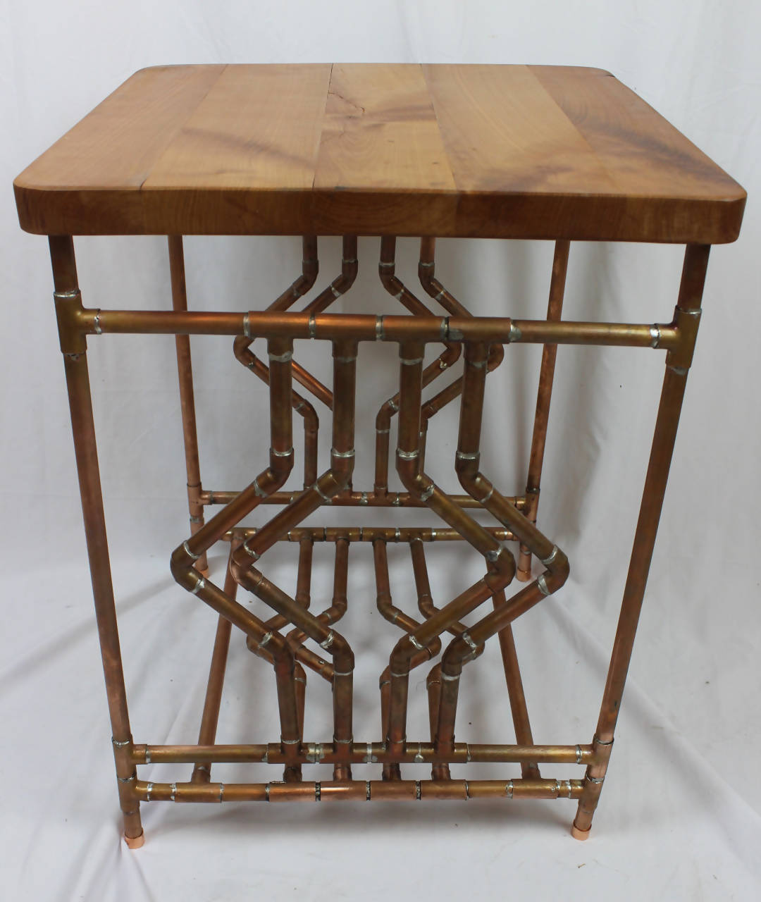 Diamond Deco Cherry & Copper Pipe End Table