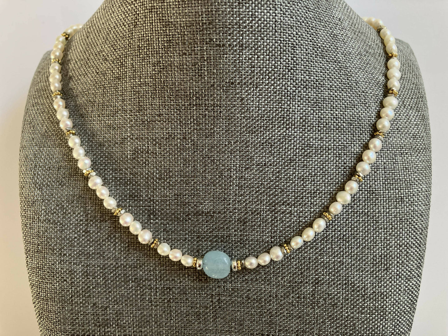 necklace - aquamarine, pearl