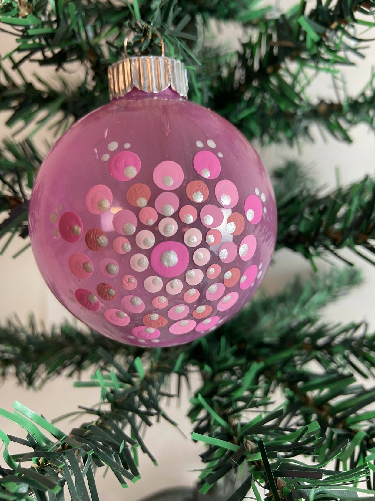 Christmas Ornament Hand Painted Mandala Glass Round Orb