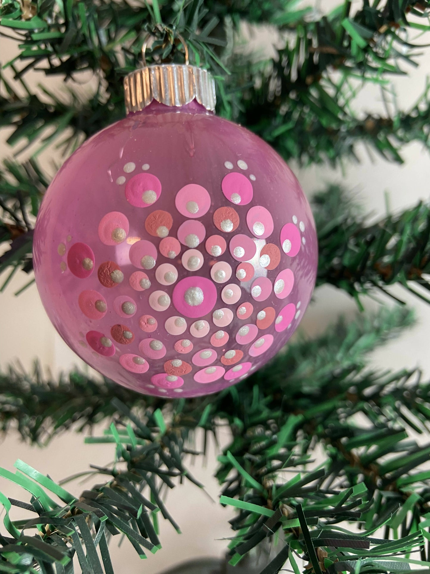 Christmas Ornament Hand Painted Mandala Glass Round Orb