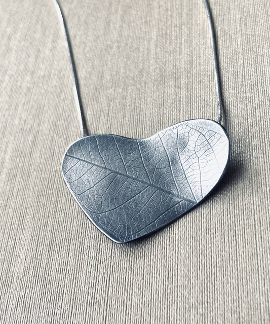 Leaf heart sterling silver pendant