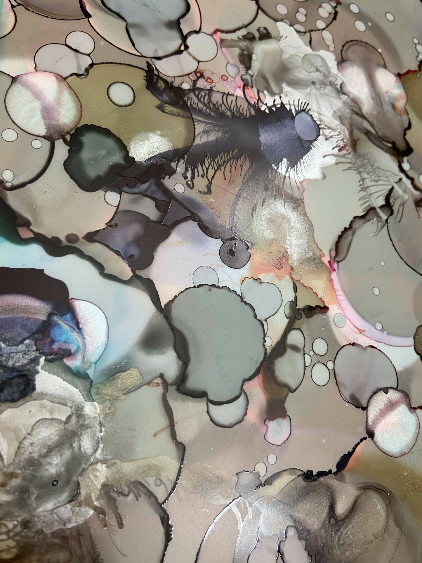 Oyster Mother of Pearl Alcohol Ink Abstract 11 x 14