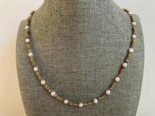 necklace - pearl, amethyst