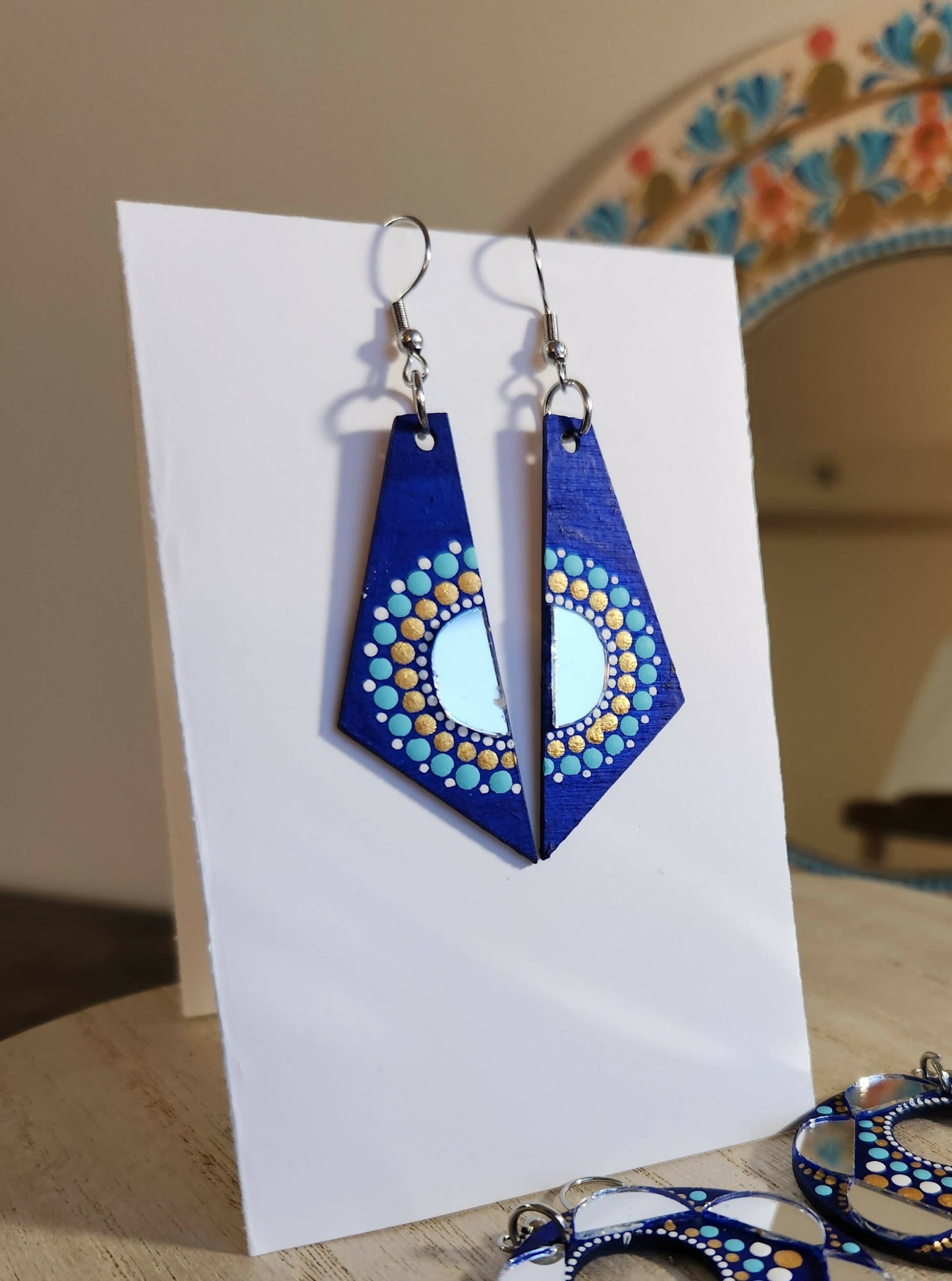 Blue Wooden earrings