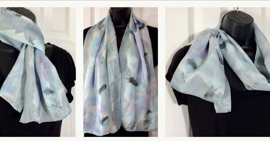 Lavender Silver Gray Silk Scarf