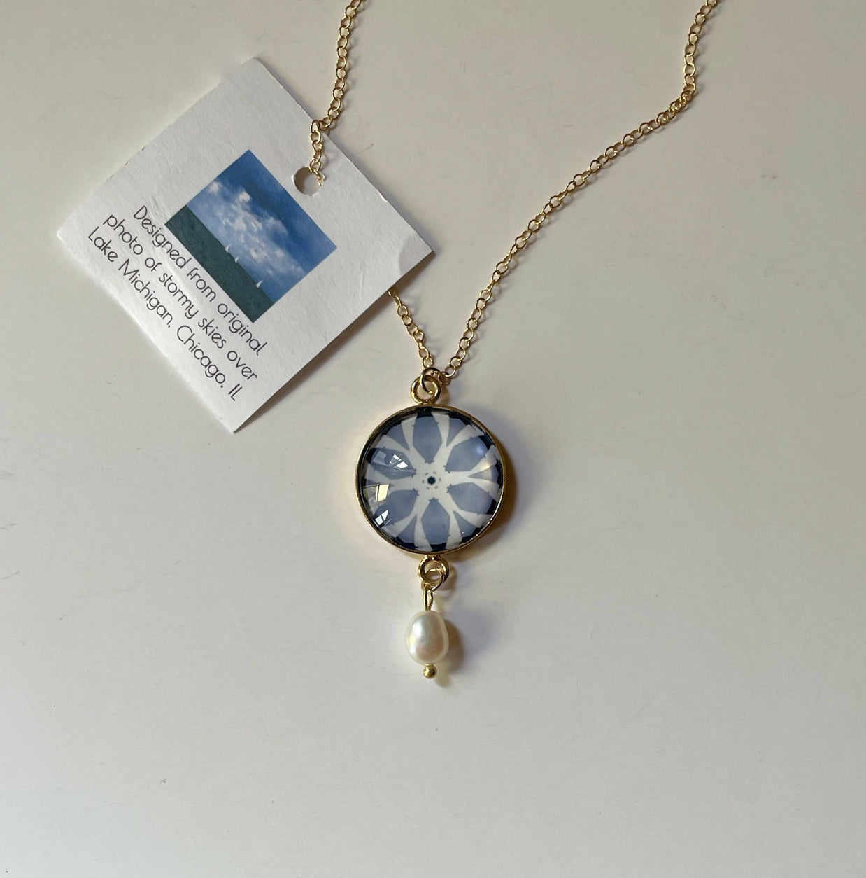 Summer Storm over Lake Michigan Pendant with Freshwater Pearl
