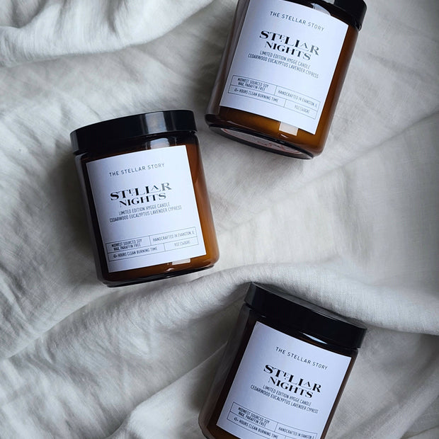 Limited Edition Hygge Candle. Clean burning candle in a dark brown tinted glass straight jar. Smells like a cozy night on the couch in front of the fire place.. Small batch, handmade, woman-owned, local.