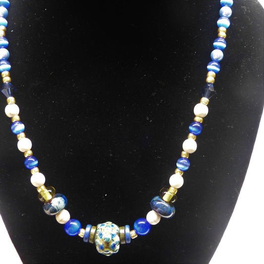 River rock and cats eye beads in blues and tans