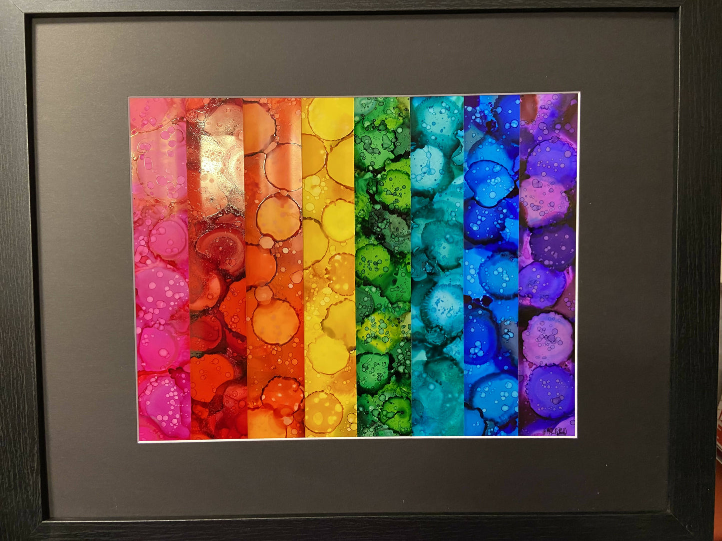 Framed Alcohol Ink Rainbow Art On Yupo 16 x 20