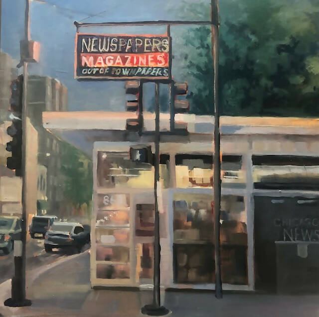 Main Newsstand Closing Time - 16 x 16 Framed Museum Quality Canvas Print