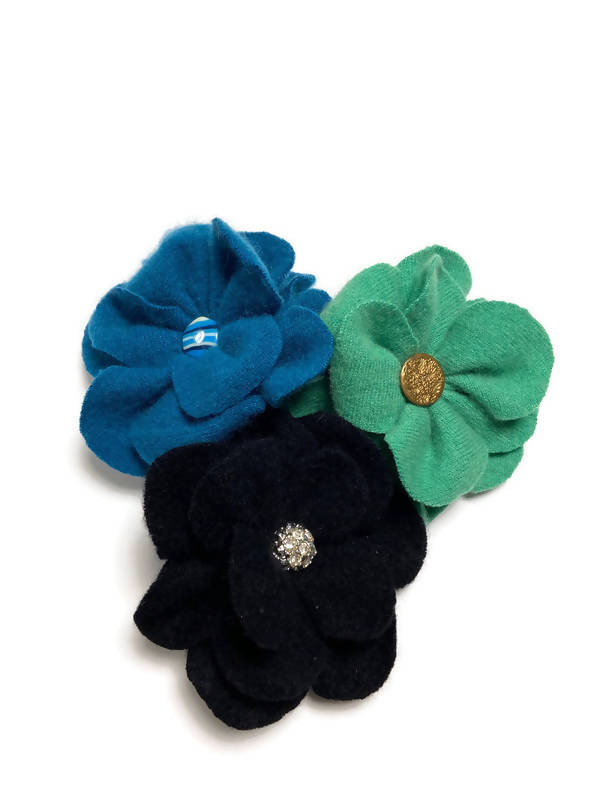 Repurposed Sweater Felted Wool Flower Brooch Pin