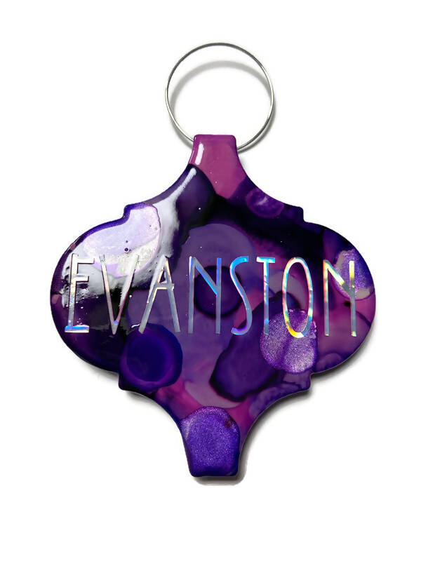 Reclaimed Tile Christmas Ornament Alcohol Ink Evanston Arabesque Shape