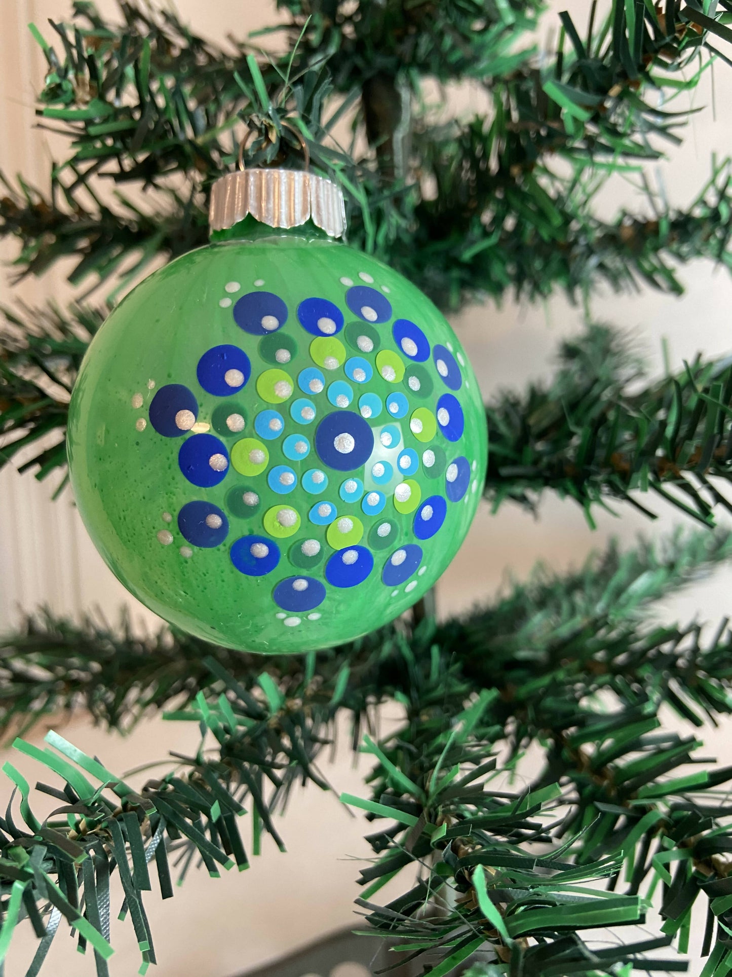 Christmas Ornament Hand Painted Mandala Glass Round Orb