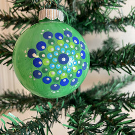 Christmas Ornament Hand Painted Mandala Glass Round Orb