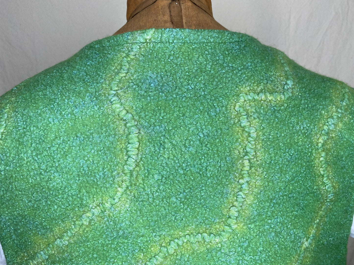 Textured green felted wool/silk crop vest
