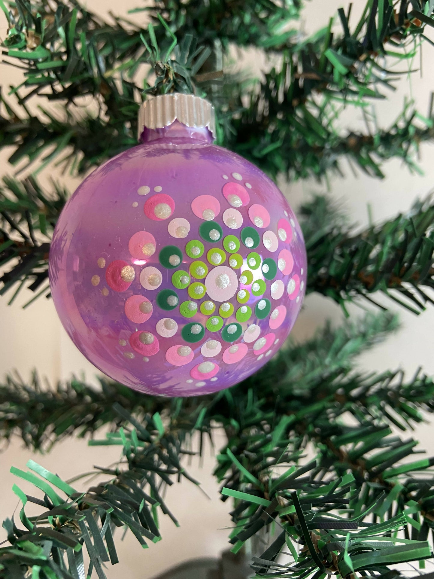 Christmas Ornament Hand Painted Mandala Glass Round Orb