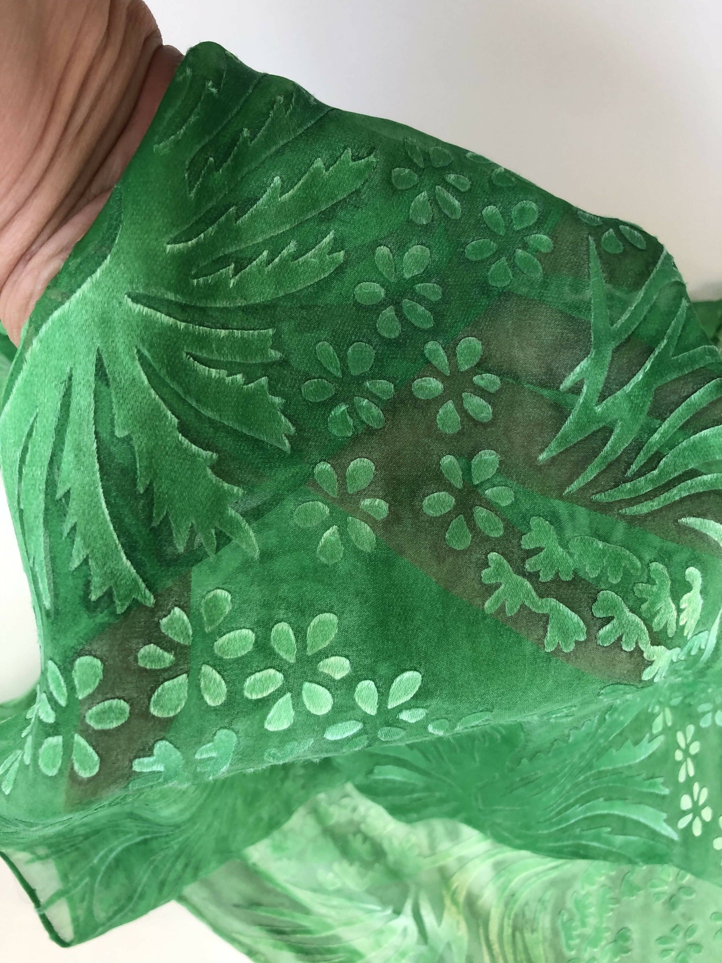 Devore Scarf: Bright Green Chrysanthemum