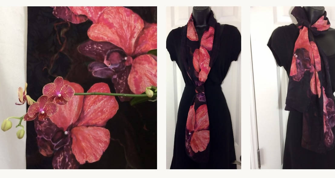 Orchid Wine Burgundy Stole Scarf Silk