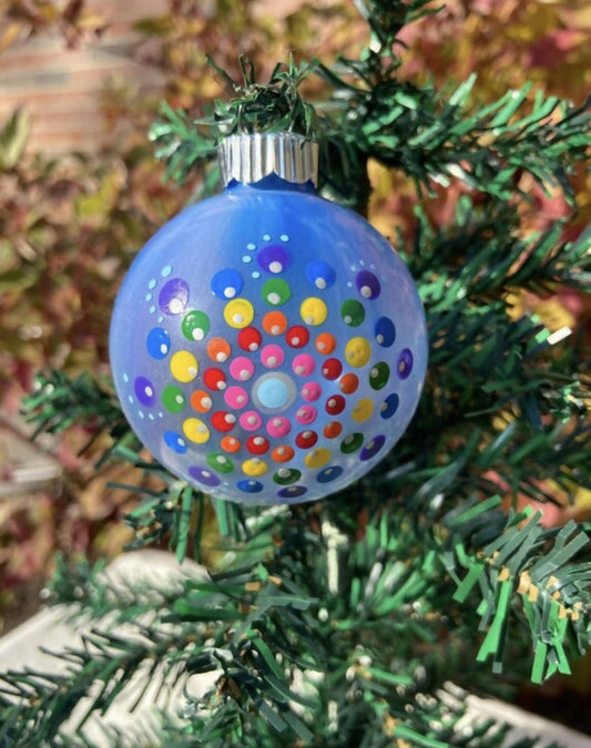 Christmas Ornament Hand Painted Mandala Glass Round Orb