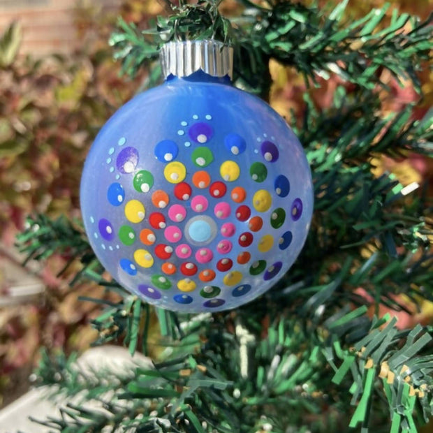 Christmas Ornament Hand Painted Mandala Glass Round Orb