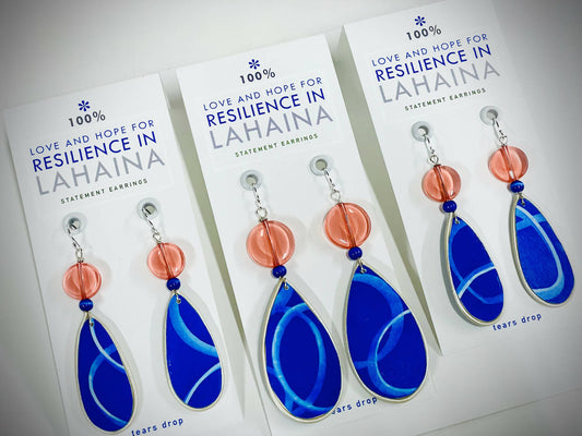 Love and Hope for Resilience in Lahaina Statement Earrings / Tears Drop / Medium