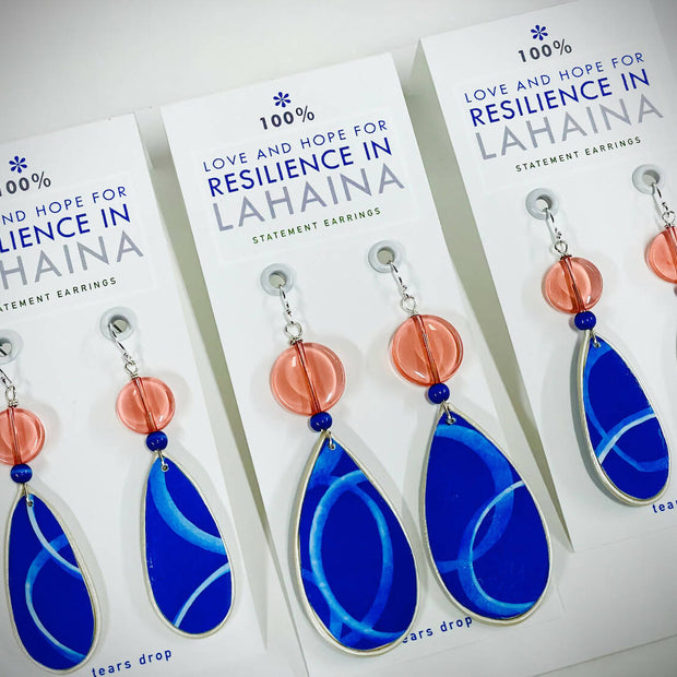 Love and Hope for Resilience in Lahaina Statement Earrings / Tears Drop / Medium