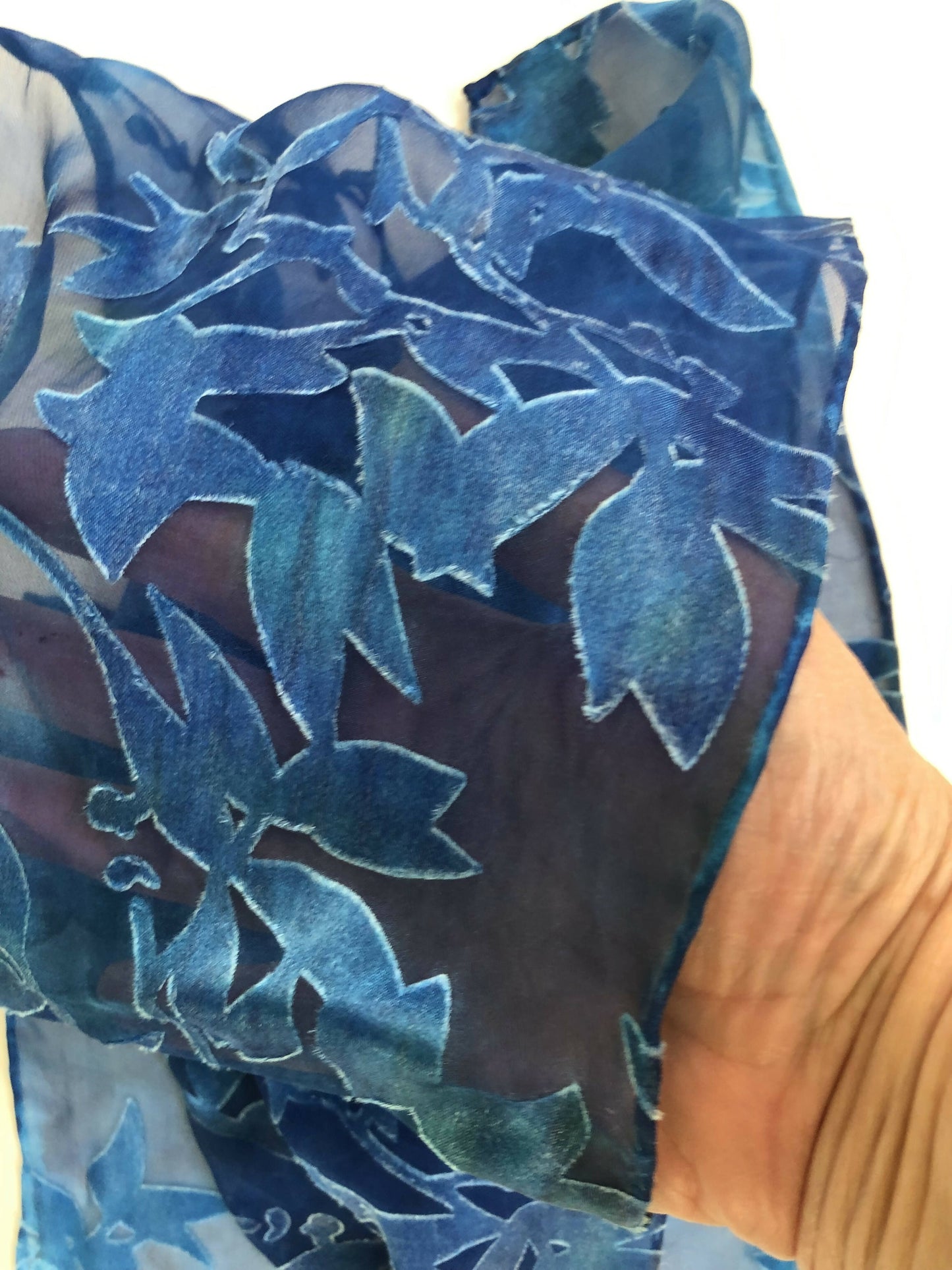 Devore Scarf: Indigo Blue Leaves