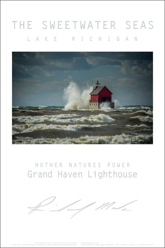 Sweetwater Seas Fine Art Poster - Lake Michigan, Grand Haven Lighthouse - FRAMED
