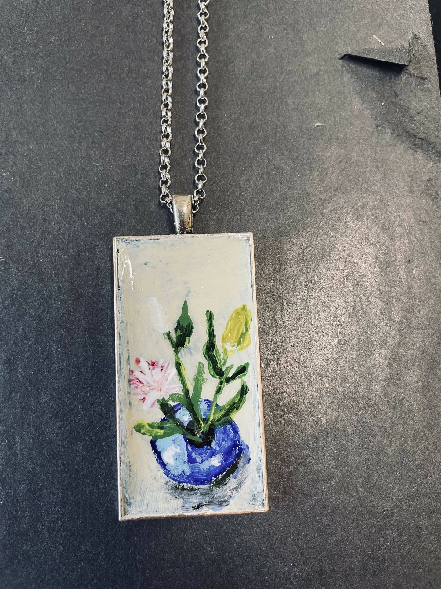 Tiny still-life one-of-a-kind painted art necklace