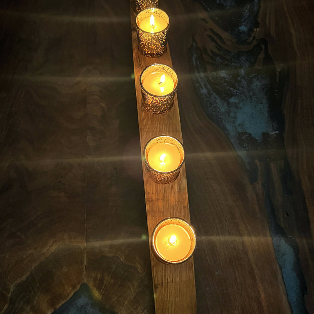 Wine barrel stave candle holder