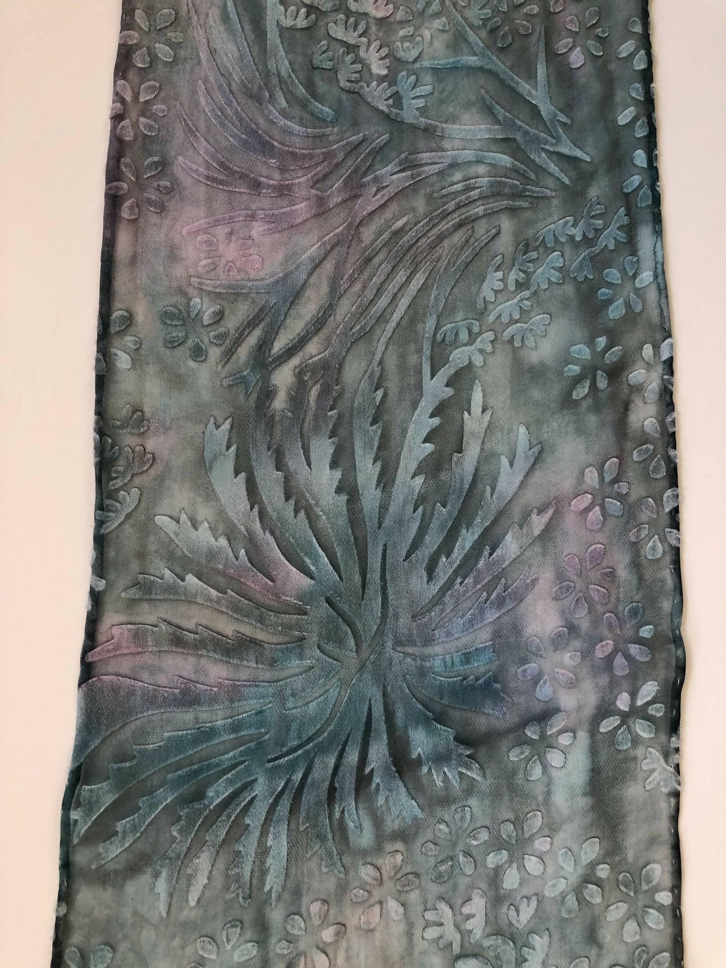 Devore Scarf: Muted Teal/Pink Chrysanthemum