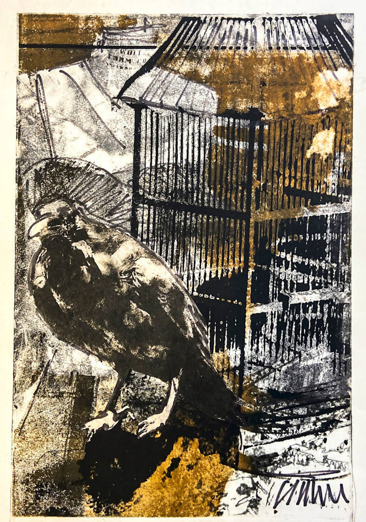 “Soon You’ll Cage Me” Lithography/Mixed Media Print