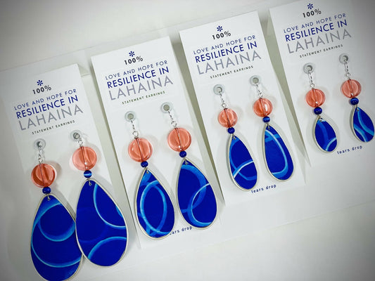 Love and Hope for Resilience in Lahaina Statement Earrings / Tears Drop / Extra Large