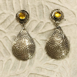 Amber earrings, fine silver (oxidized)