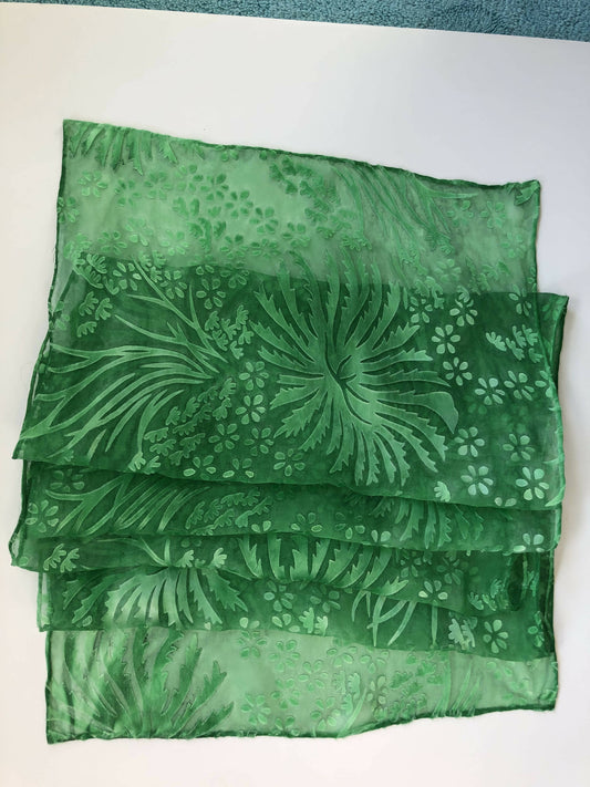 Devore Scarf: Bright Green Chrysanthemum