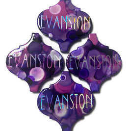 Reclaimed Tile Christmas Ornament Alcohol Ink Evanston Arabesque Shape