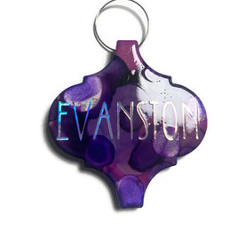 Reclaimed Tile Christmas Ornament Alcohol Ink Evanston Arabesque Shape