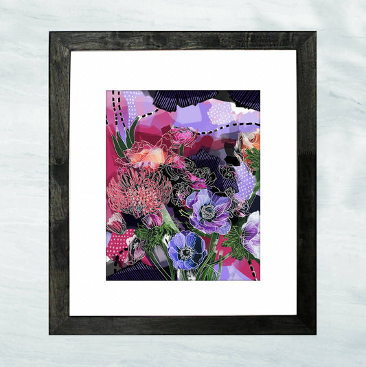 "Patchwork" Lustre Print with Linen Texture, Framed