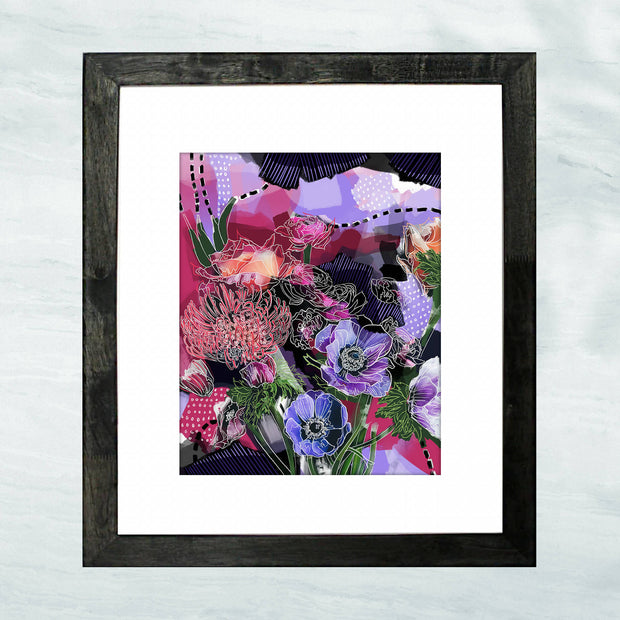 "Patchwork" Lustre Print with Linen Texture, Framed