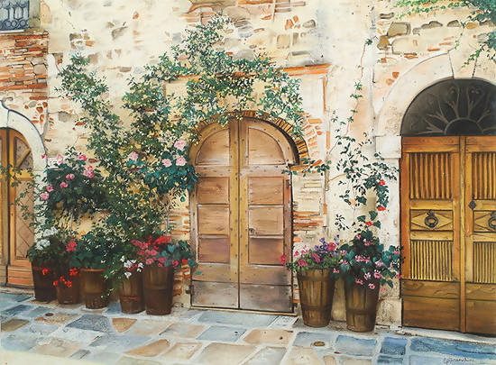 Three Tuscan Doors - pastel