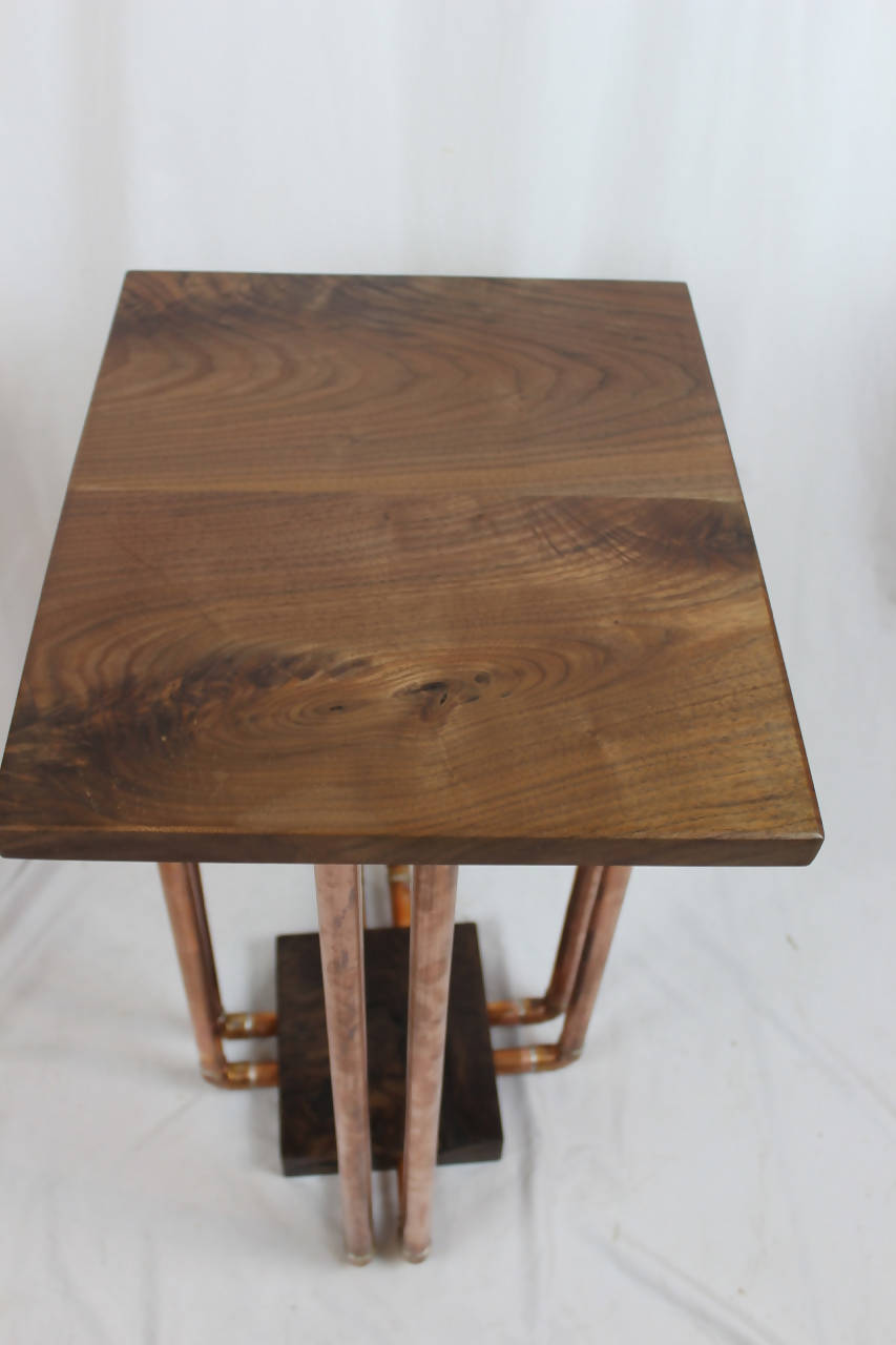 8-Pipe Walnut & Copper Pipe End Table