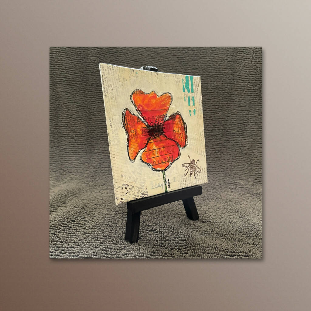 Mini Poppy Mixed Media Canvas with Easel