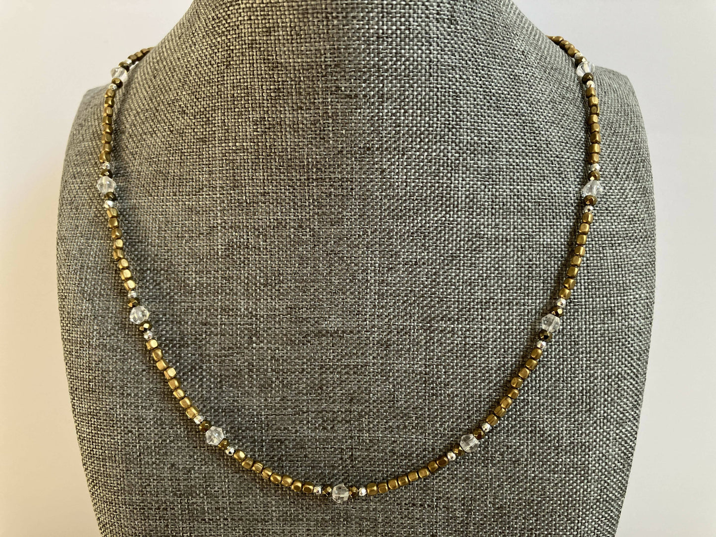 necklace - rock crystal, hematite, brass
